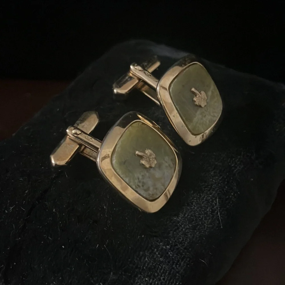 Vintage Green Marble Shamrock Cufflinks signed F